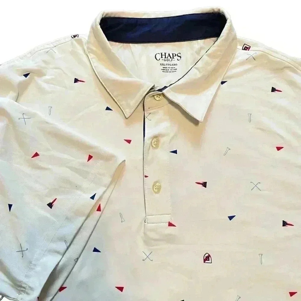 Chaps Golf Polo Shirt Men’s XXL All Over Print Short Sleeve Collared Stretch